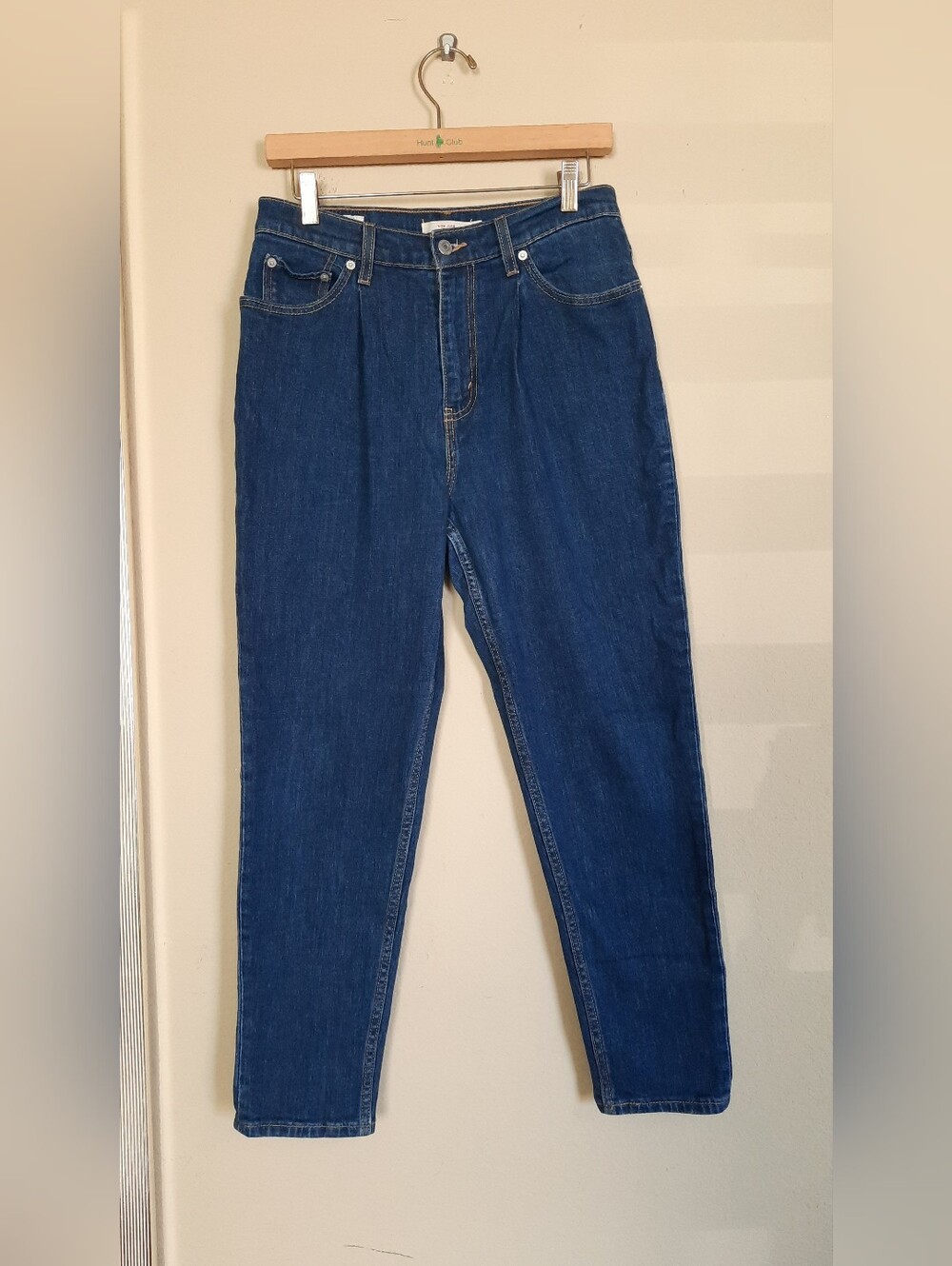 Levis Premium Mom Jeans Wide Leg Italian Denim Dark Blue Women's Jeans